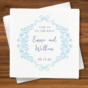 "Tie the Knot" Bow & Floral Design Custom Wedding Napkins