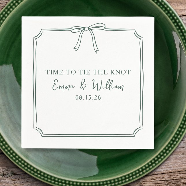 "Tie The Knot" Bow Forest Green Custom Wedding Napkins (Refined 'Time to Tie the Knot' wedding napkins in a classic green, featuring a simple bow design.)