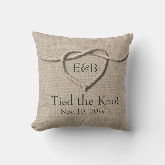 Tie the Knot Burlap Wedding Pillow (Front)