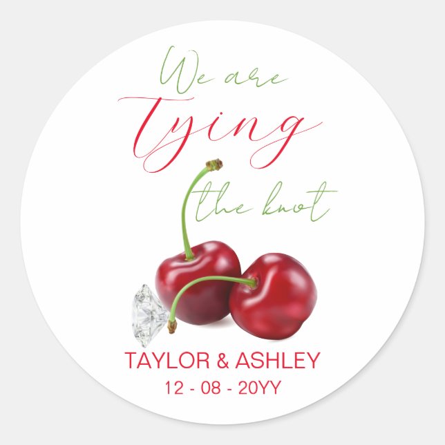 Tie the Knot Cherry Engagement Classic Round Sticker (Front)