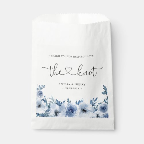 Tie the Knot  Dusty Blue Floral Wedding Thank You Favor Bag