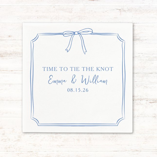 "Tie The Knot" Elegant Bow Dusty Blue Wedding Napkins (Dusty blue napkins with a chic trendy bow—perfect for your "Tie the Knot" moment. Personalize now!)