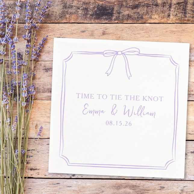 "Tie The Knot" Elegant Bow Lavender Chic Wedding Napkins (Lavender napkins with a chic bow design—perfect to "Tie the Knot" in style. Personalize yours today!)