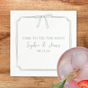"Tie The Knot" Elegant Bow Sage Green Wedding Napkins