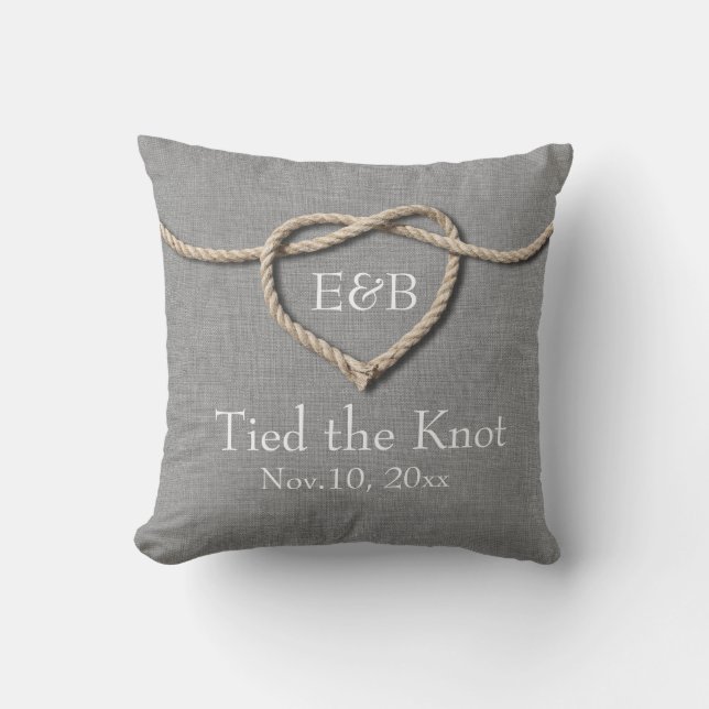 Tie the Knot Gray Burlap Wedding Pillow (Front)