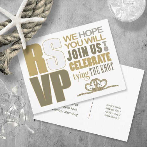 Tie the Knot RSVP Gold ID678 Postcard