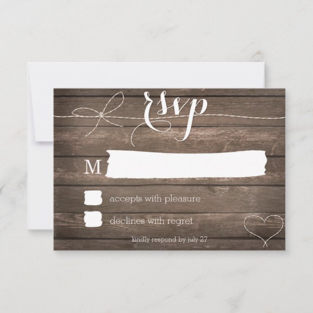 Tie the Knot Rustic Wood Wedding RSVP Card (Front)