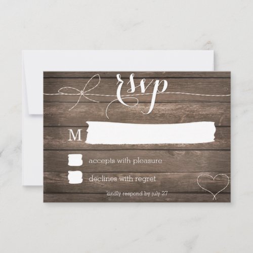Tie the Knot Rustic Wood Wedding RSVP Card