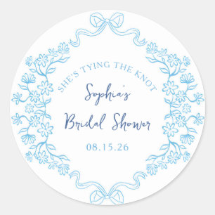 "Tie the Knot" Something Blue Bow Bridal Shower Classic Round Sticker
