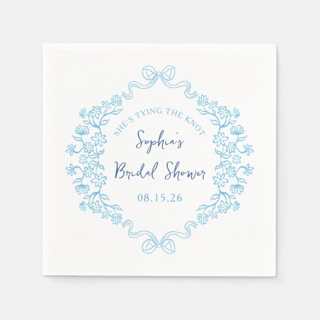  "Tie the Knot" Something Blue Bow Bridal Shower  Napkins (Front)