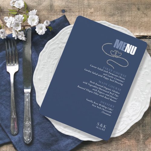 Tie the Knot Wedding Menu Blue ID678