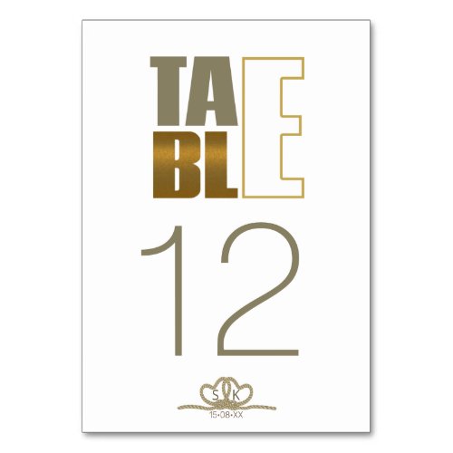 Tie The Knot Wedding Table Numbers Gold ID678