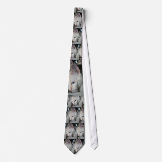 Tie, White Cat Neck Tie (Front)