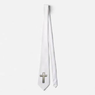 Tie White Silver Cross God Loves You