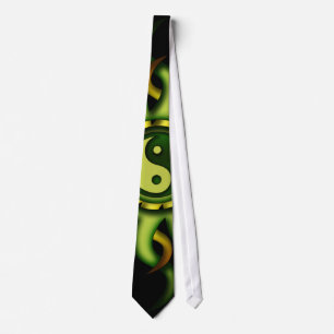 Tie, Yin Yang Sun, Green, Lime, Chartreuse, Brown Neck Tie