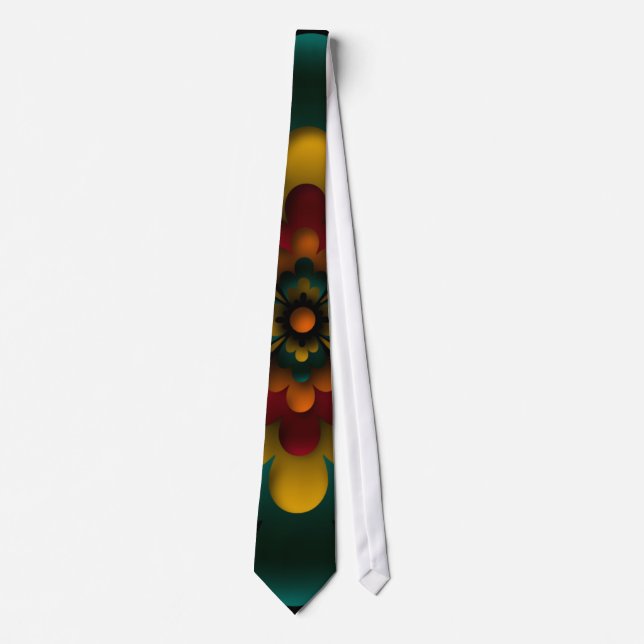 Tie, Zen Flower, Rasta Red, Yellow, Green Neck Tie (Front)