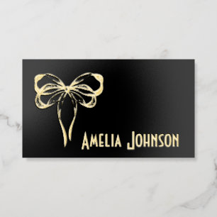 Tied Bow On Black with Name Foil Business Cards