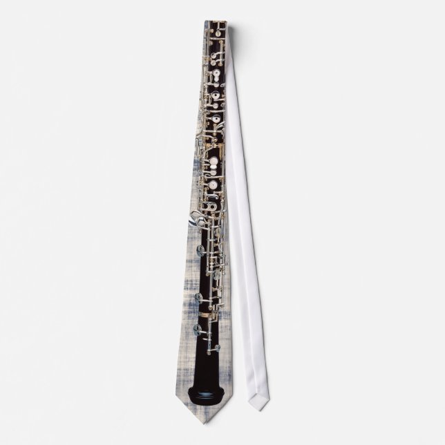 Tied Oboe on Faded Blue Denim Look Neck Tie (Front)