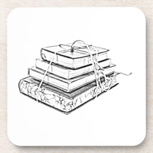 Tied Stacked Books Vintage Sketch Illustration Beverage Coaster