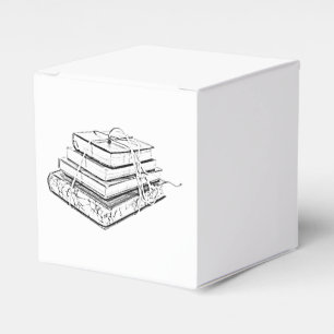 Tied Stacked Books Vintage Sketch Illustration Favor Boxes