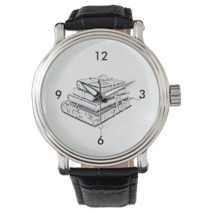 Tied Stacked Books Vintage Sketch Illustration Watch