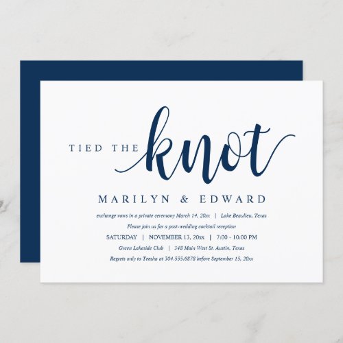 Tied the knot Modern Post Wedding Elopement  Invi Invitation