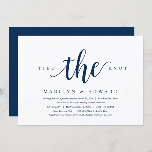 Tied the knot Modern Post Wedding Elopement Invit Invitation