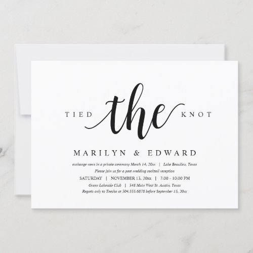 Tied the knot Modern Post Wedding Elopement Invitation