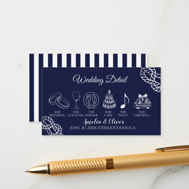 Tied The Knot Nautical Rope White & Navy Wedding Enclosure Card (Front/Back In Situ)