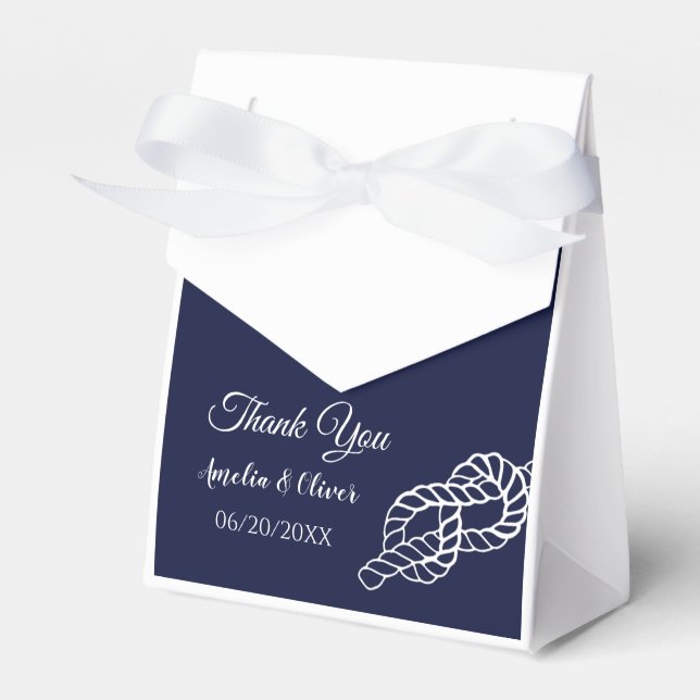 Tied The Knot Nautical Rope White & Navy Wedding Favor Boxes (Front Side)
