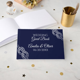 Tied The Knot Nautical Rope White & Navy Wedding Foil Guest Book