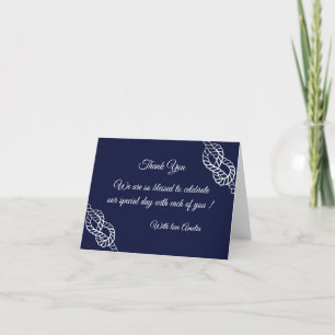 Tied The Knot Nautical Rope White & Navy Wedding Letterpress Thank You Card