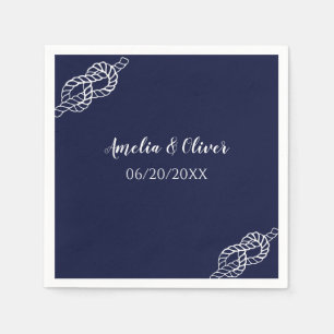 Tied The Knot Nautical Rope White & Navy Wedding Napkins