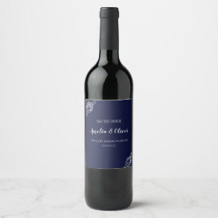 Tied The Knot Nautical Rope White & Navy Wedding Wine Label