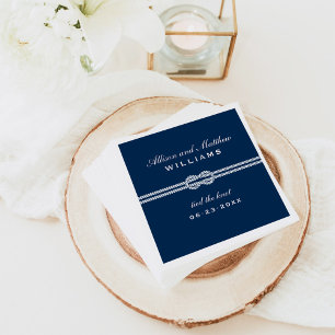 Tied the Knot Navy Blue Nautical Wedding Paper Napkins
