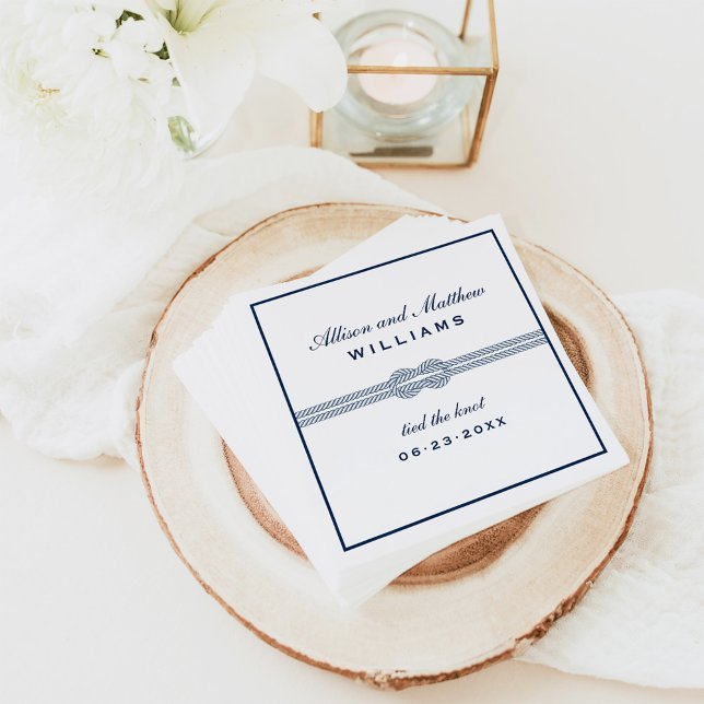 Tied the Knot Navy Nautical Wedding Napkins (Creator Uploaded)
