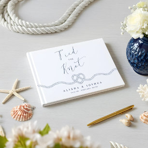 Tied The Knot Rope Heart Nautical Navy & White Guest Book