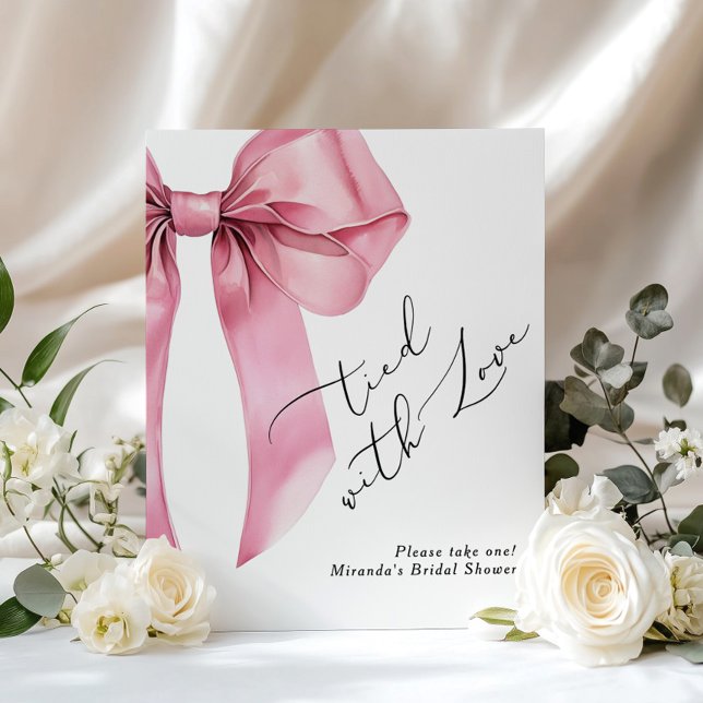 Tied with Love Pink Bow Favors Bridal Shower Poster (Creator Uploaded)