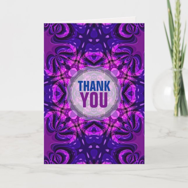 TieDye Batik Pink Purple Thank You Card (Front)