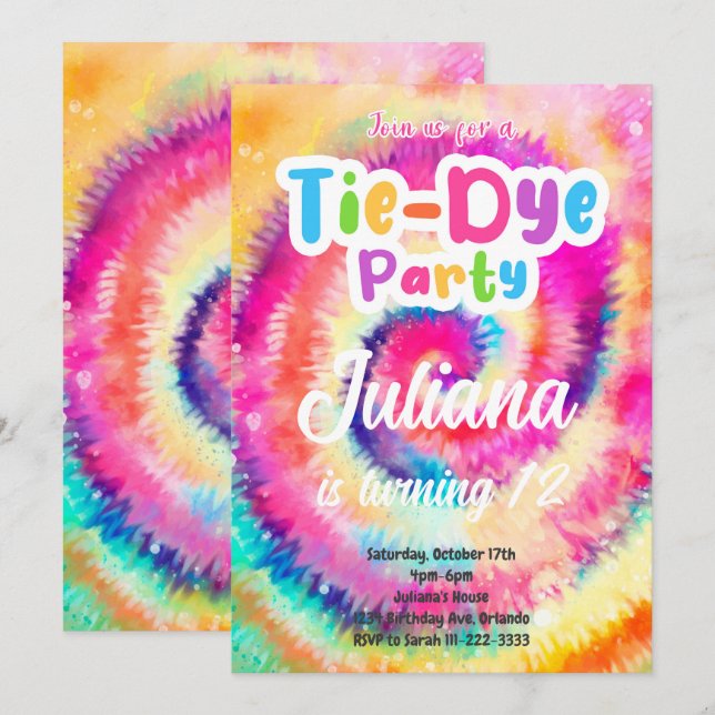 Tiedye Birthday Invite (Front/Back)