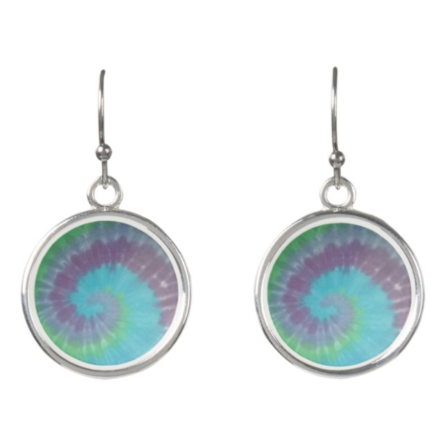 tiedye drop style earrings blues spiral (Front)