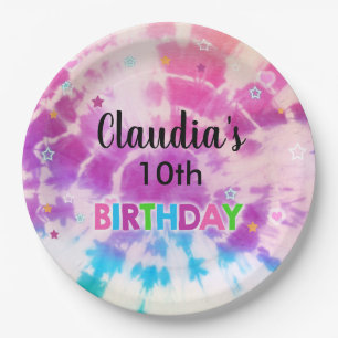 Tiedye girl birthday customized paper plate. paper plates