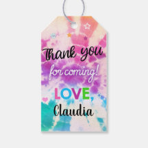 Tiedye girl birthday thank you favor tag.