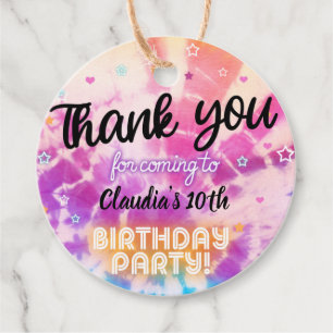 Tiedye girl birthday thank you favor tags. favor tags