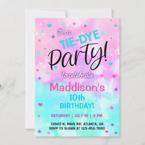 TieDye pastel Girl Birthday invitation Invitation