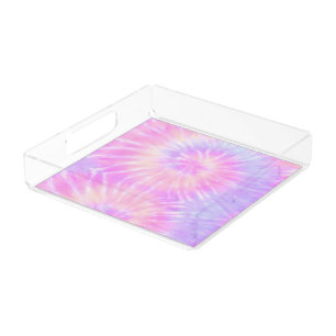 Tiedye Pastel Rainbow Spiral Hippie Tie Dye  Acrylic Tray