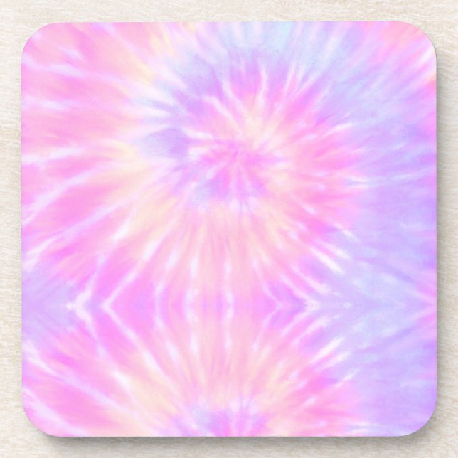 Tiedye Pastel Rainbow Spiral Hippie Tie Dye   Beverage Coaster (Front)