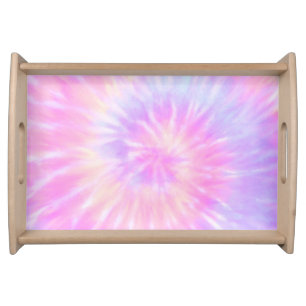 Tiedye Pastel Rainbow Spiral Hippie Tie Dye Serving Tray