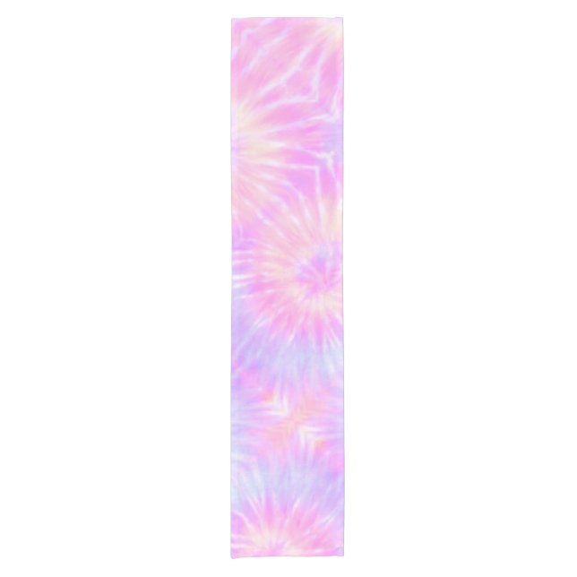 Tiedye Pastel Rainbow Spiral Hippie Tie Dye    Short Table Runner (Front)