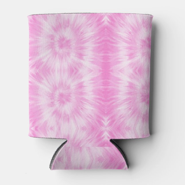 Tiedye Pink Spiral Hippie Tie Dye  Can Cooler (Front)